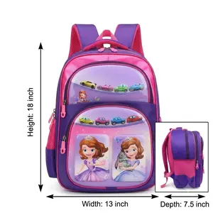 Kids school bag with cars and cartoon character print, front EVA pocket