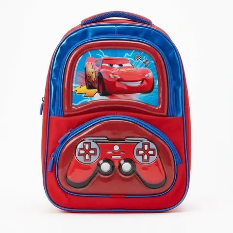 Red racing car print 3D school backpack front view