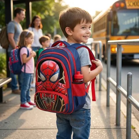 Kids superhero school bag padded shoulder straps back view
