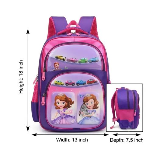 Kids school bag with cars and cartoon character print, front EVA pocket