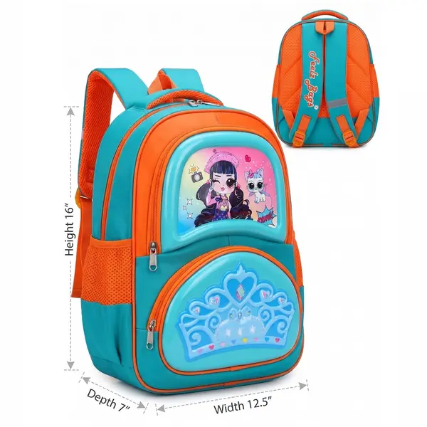 Purple unicorn print 3D school backpack front view