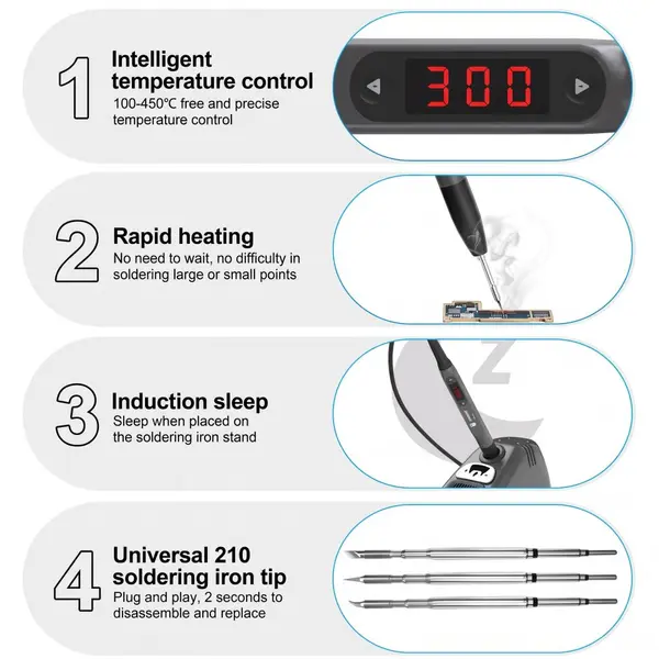 SUNSHINE S210 Pro Smart Portable Soldering Iron Station – 110W, 100-450°C Digital Temperature Control, Induction Sleep