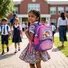 Crown-shaped front pocket detail on pink kids backpack